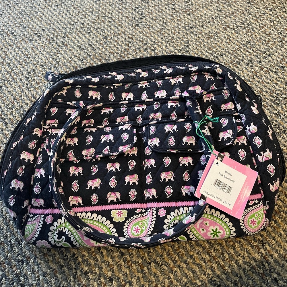 Vera Bradley bowler pink elephants purse new with tags